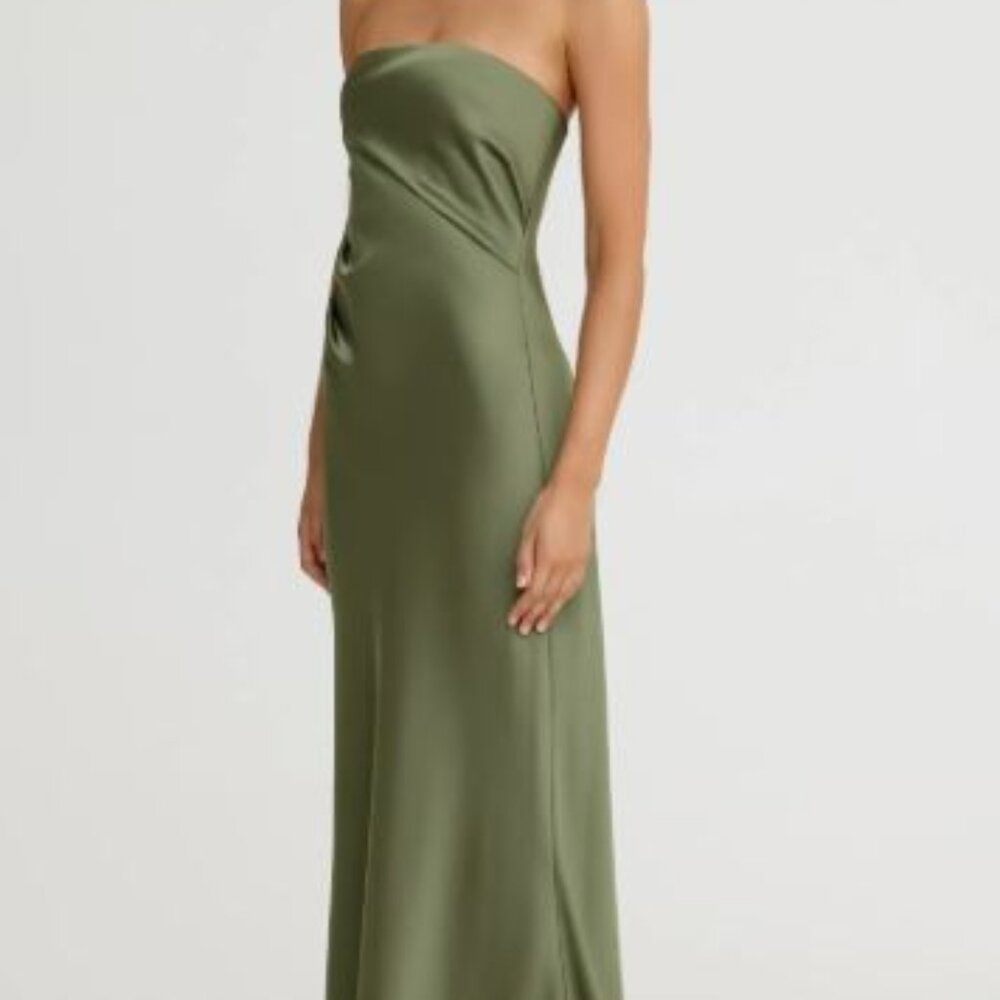 Significant Other Lucile Strapless Satin Gown with Train | Green/Pesto | US4